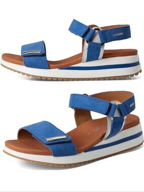 MEPHISTO Jeanie Ankle Adjustable Strap SANDALS Size 10 40 Denim Blue Suede NEW